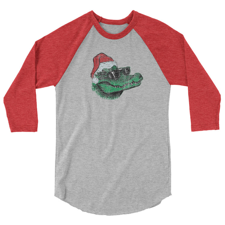 Santa Gator Claus 3/4 Sleeve Raglan T-Shirt - NOLA REPUBLIC T-SHIRT CO.