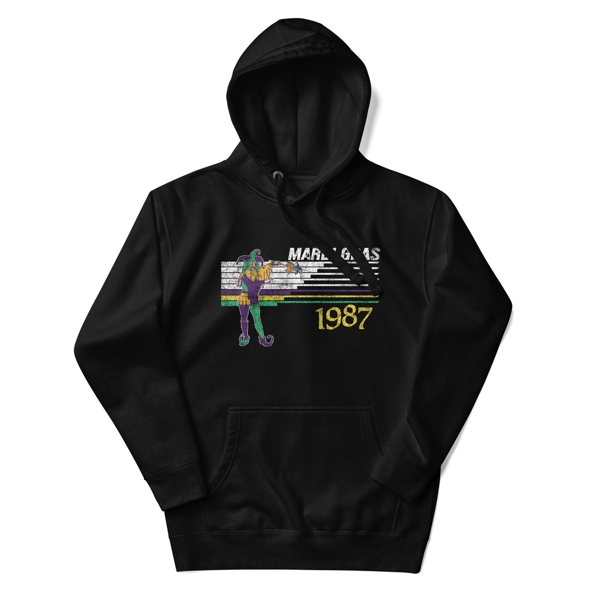 Retro Mardi Gras Jester 1987 Unisex Hoodie - NOLA REPUBLIC T-SHIRT CO.