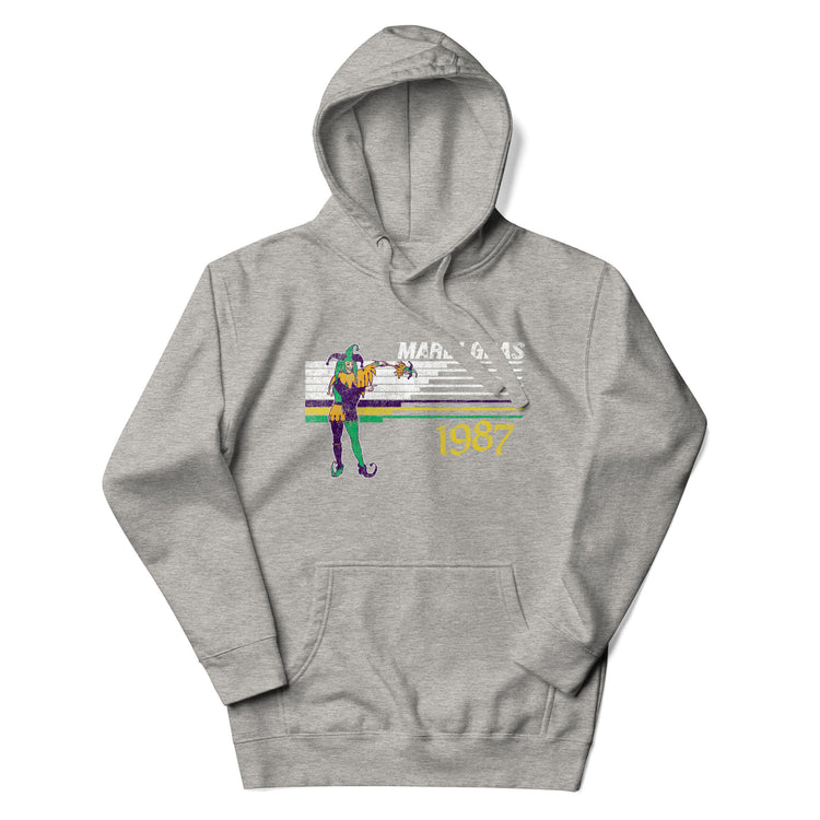 Retro Mardi Gras Jester 1987 Unisex Hoodie - NOLA REPUBLIC T-SHIRT CO.