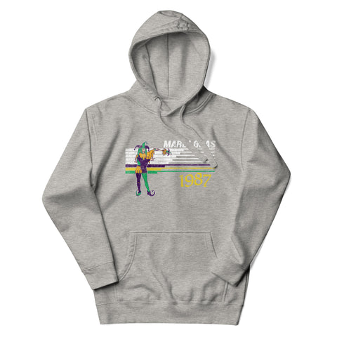 Retro Mardi Gras Jester 1987 Unisex Hoodie