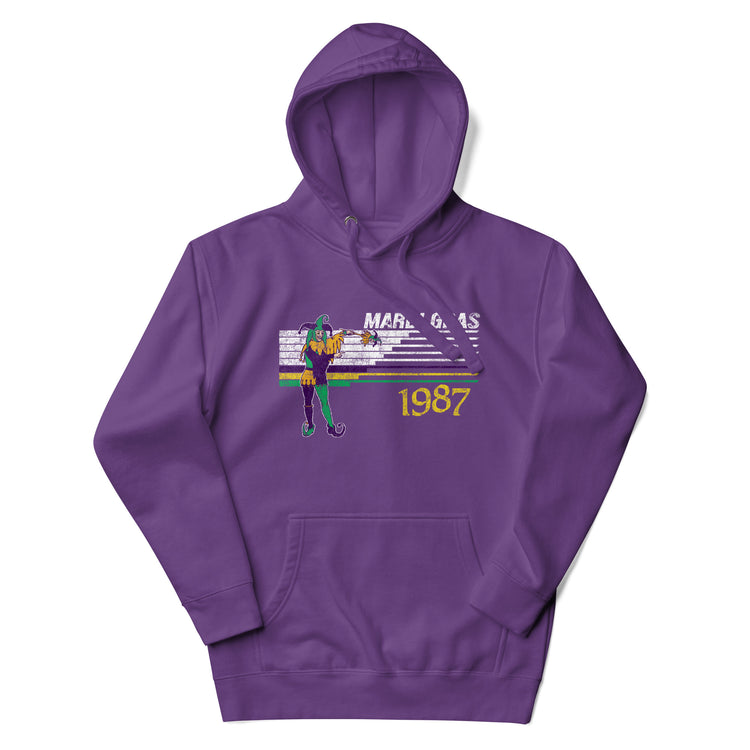 Retro Mardi Gras Jester 1987 Unisex Hoodie - NOLA REPUBLIC T-SHIRT CO.
