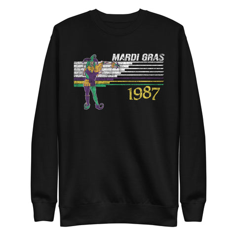 Retro Mardi Gras Jester 1987 Unisex Premium Cotton Sweatshirt