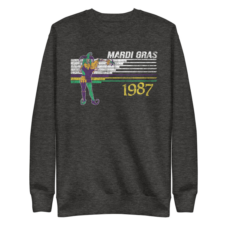 Retro Mardi Gras Jester 1987 Unisex Premium Cotton Sweatshirt - NOLA REPUBLIC T-SHIRT CO.
