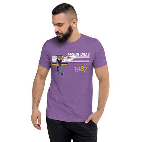 Retro Mardi Gras Jester 1987 Unisex Tri-blend T-Shirt