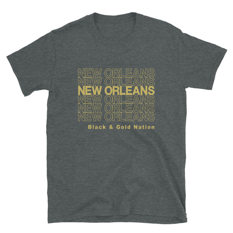 Black & Gold Nation Corner Store Bag Print Unisex T-Shirt - NOLA T-shirt, New Orleans T-shirt