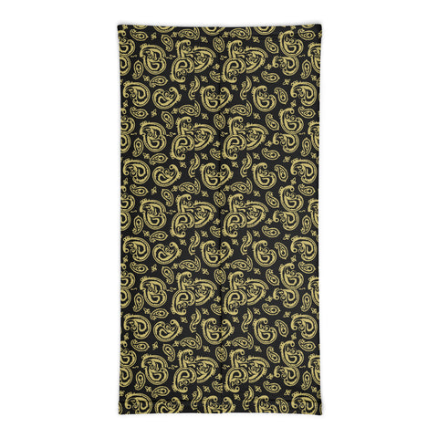 Black & Gold Fleur de Lis Paisley Neck and Face Mask Gaiter - NOLA T-shirt, New Orleans T-shirt