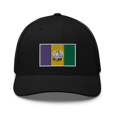 King Cake State of Mind Mardi Gras Flag Trucker Hat, Nola Republic T-Shirt Co.