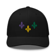 The Three Fleurs Mardi Gras Trucker Hat - NOLA REPUBLIC T-SHIRT CO.