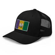 King Cake State of Mind Mardi Gras Flag Trucker Hat, Nola Republic T-Shirt Co.