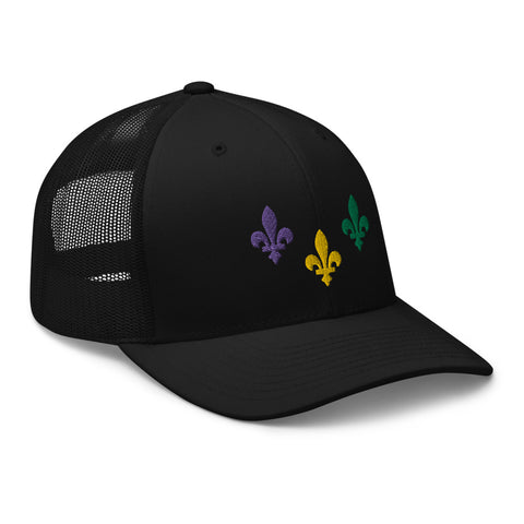 The Three Fleurs Mardi Gras Trucker Hat - NOLA REPUBLIC T-SHIRT CO.