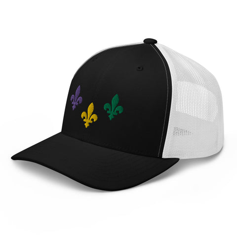 The Three Fleurs Mardi Gras Trucker Hat - NOLA REPUBLIC T-SHIRT CO.