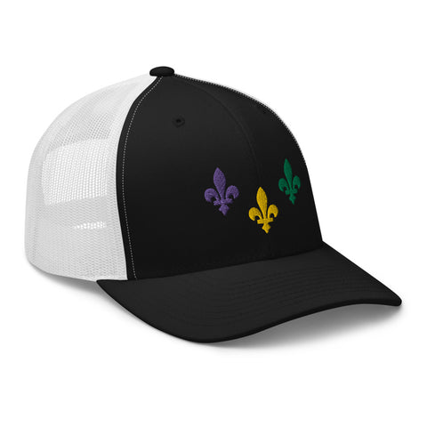 The Three Fleurs Mardi Gras Trucker Hat - NOLA REPUBLIC T-SHIRT CO.