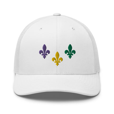 The Three Fleurs Mardi Gras Trucker Hat - NOLA REPUBLIC T-SHIRT CO.