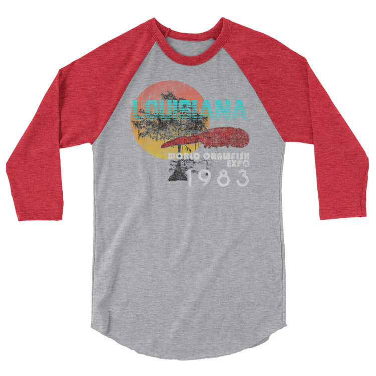 Louisiana World Crawfish Expo 1983 3/4 Sleeve Raglan Shirt - NOLA REPUBLIC T-SHIRT CO.